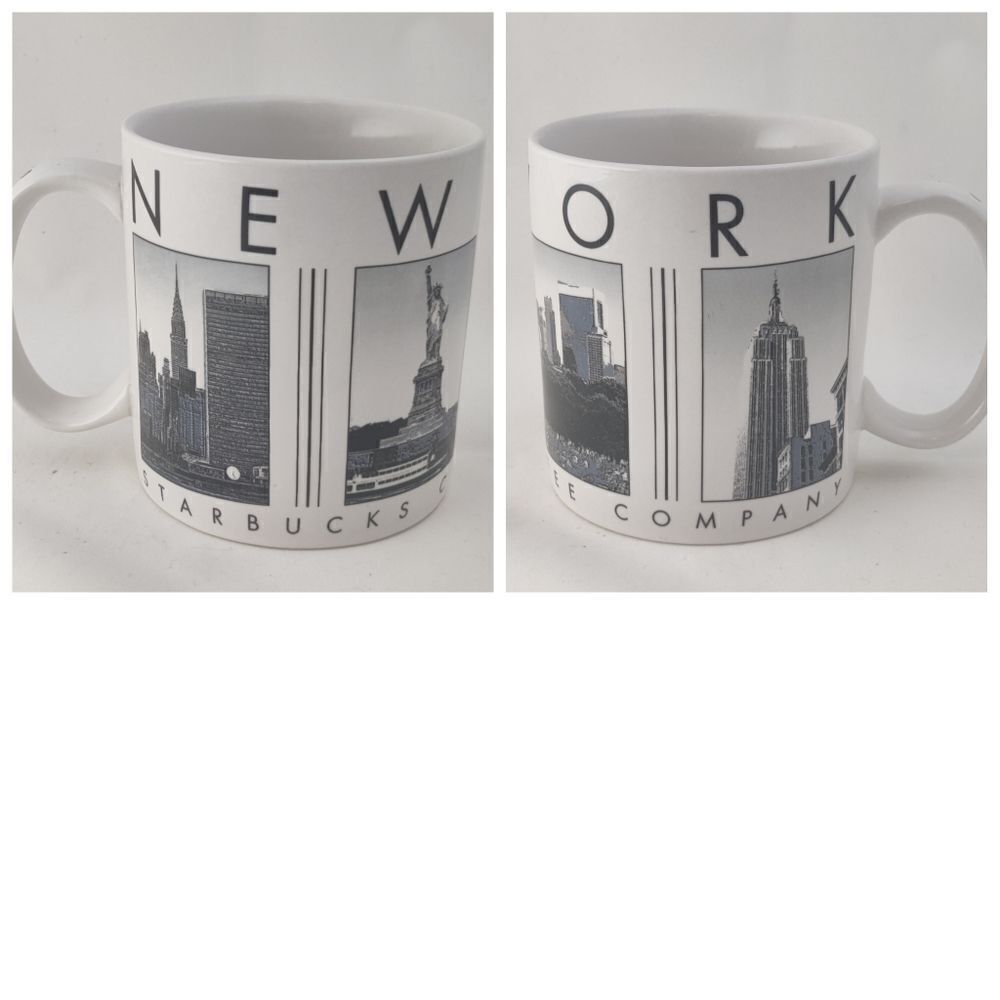 Starbuck New York Coffee Cup Mug Vintage 2005 Y2K City Scene Barista Black White
